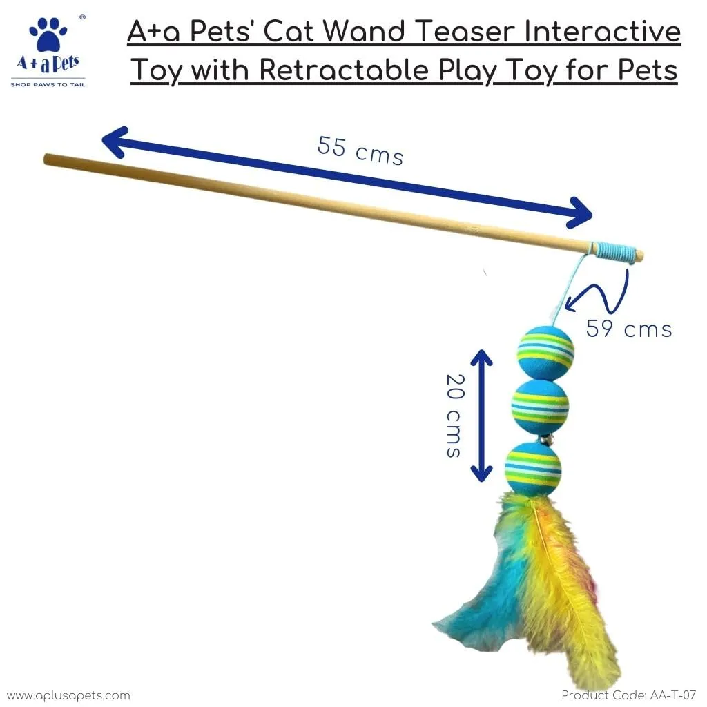 A a Pets' Cat Wand Teaser Interactive Toy with Retractable Ball Feather Play - Orange
