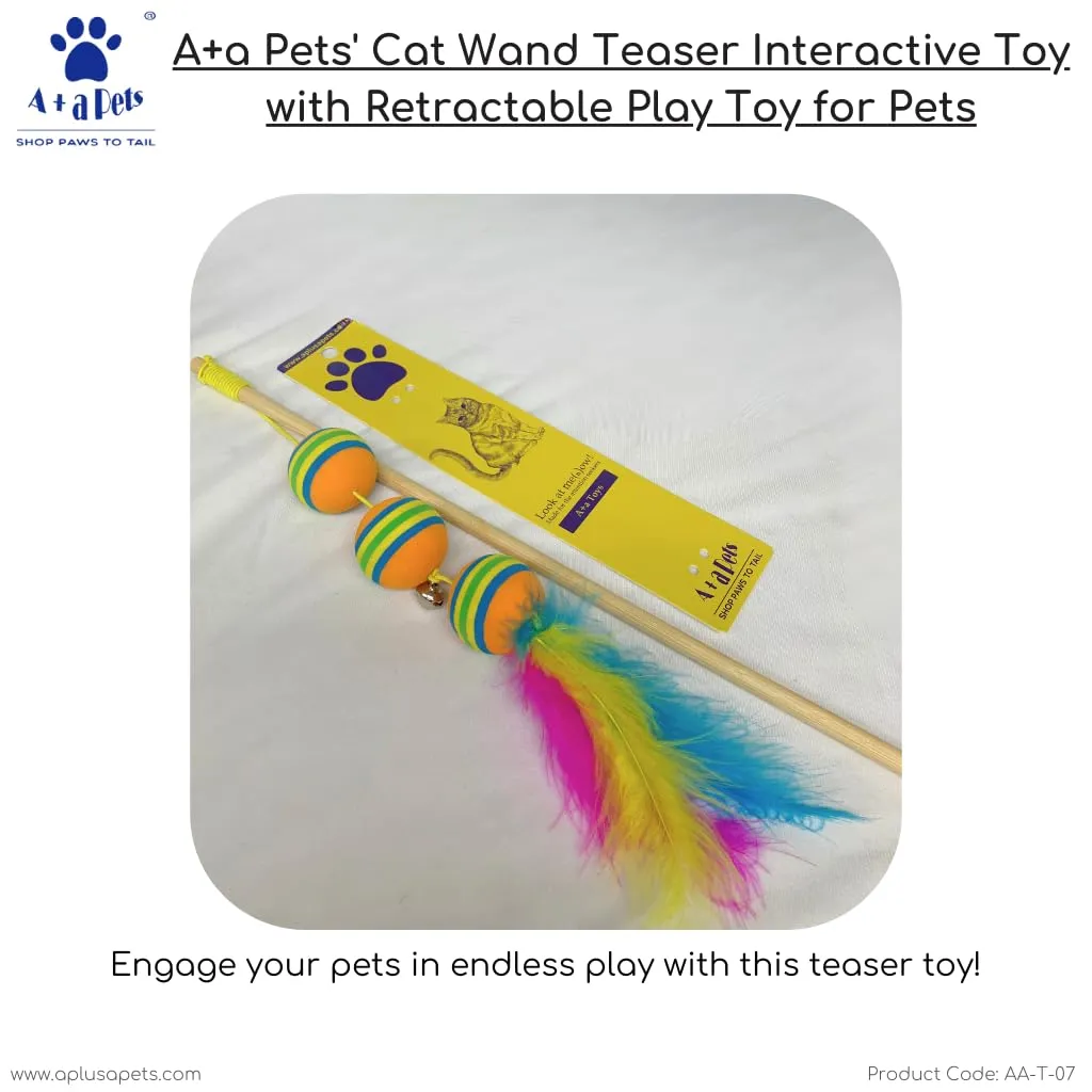 A a Pets' Cat Wand Teaser Interactive Toy with Retractable Ball Feather Play - Orange