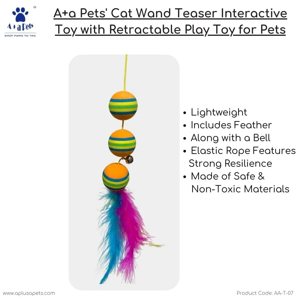 A a Pets' Cat Wand Teaser Interactive Toy with Retractable Ball Feather Play - Orange