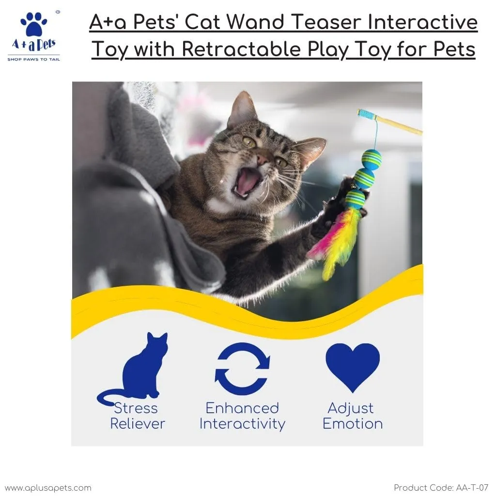 A a Pets' Cat Wand Teaser Interactive Toy with Retractable Ball Feather Play - Orange