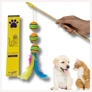 A a Pets' Cat Wand Teaser Interactive Toy with Retractable Ball Feather Play - Orange