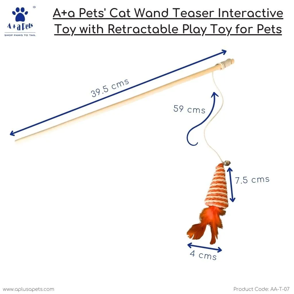A a Pets' Cat Wand Teaser Interactive Toy with Retractable Feather Cone - Pink