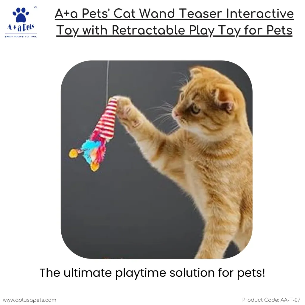 A a Pets' Cat Wand Teaser Interactive Toy with Retractable Feather Cone - Pink