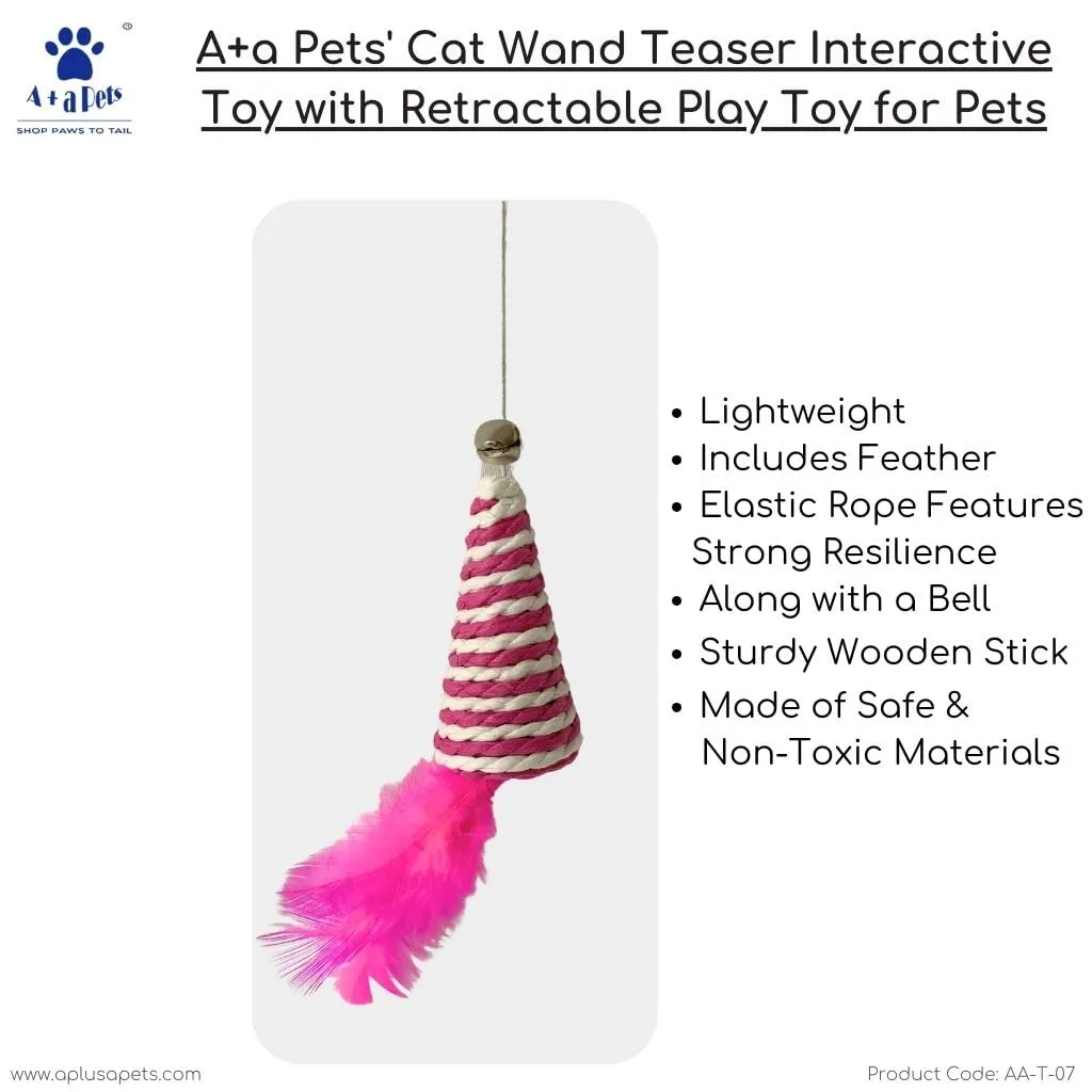 A a Pets' Cat Wand Teaser Interactive Toy with Retractable Feather Cone - Pink