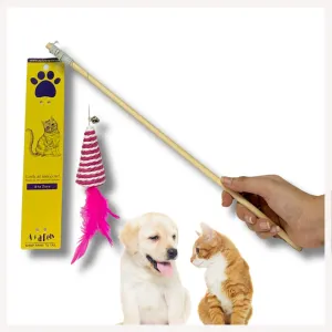 A a Pets' Cat Wand Teaser Interactive Toy with Retractable Feather Cone - Pink