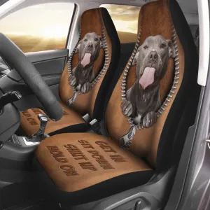 Car Seat Covers With Dog, Get In Sit Down, Pitbull Seat Covers For Car With Leather Pattern