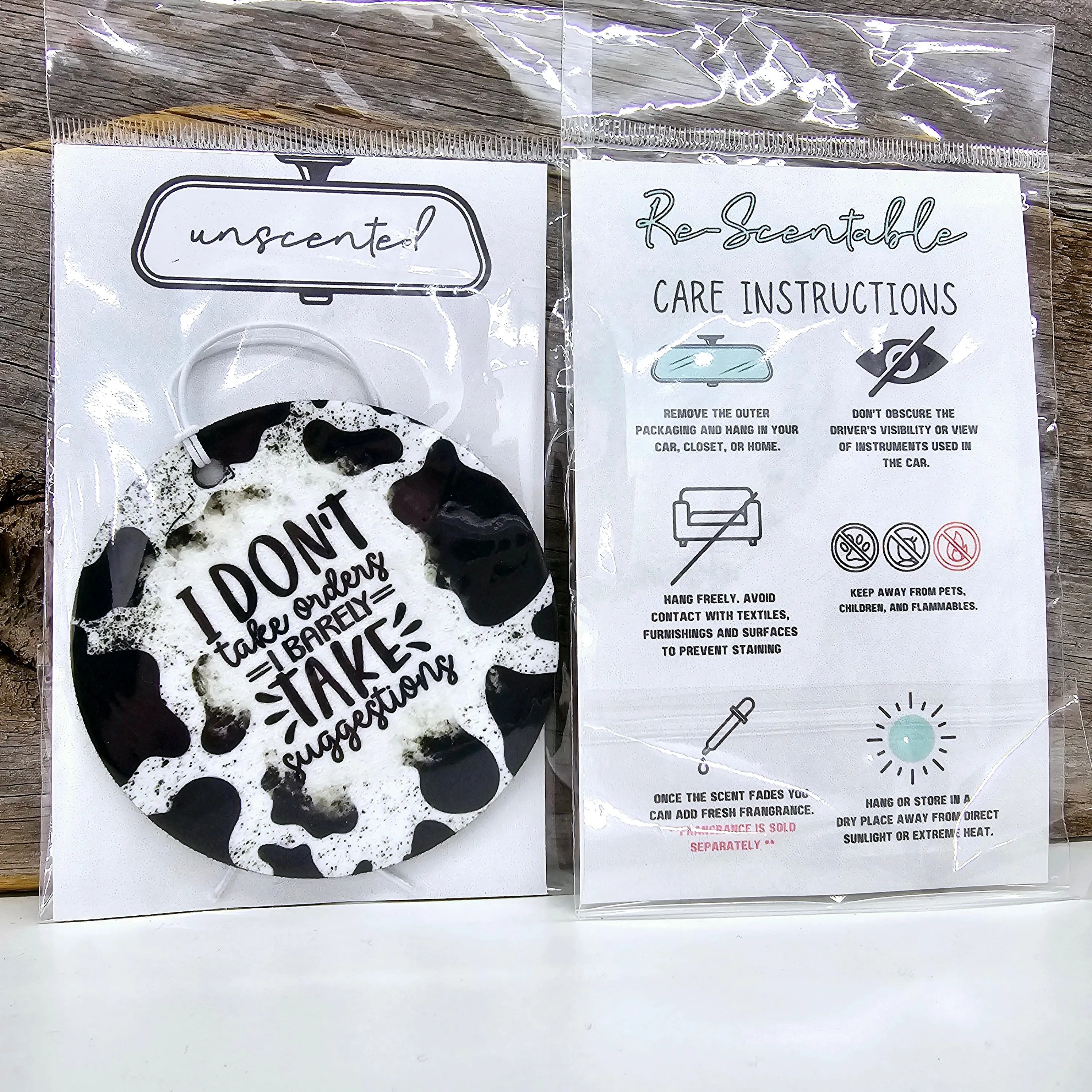 Cow Print I Don't Take Orders Re-Scentable Car Freshener