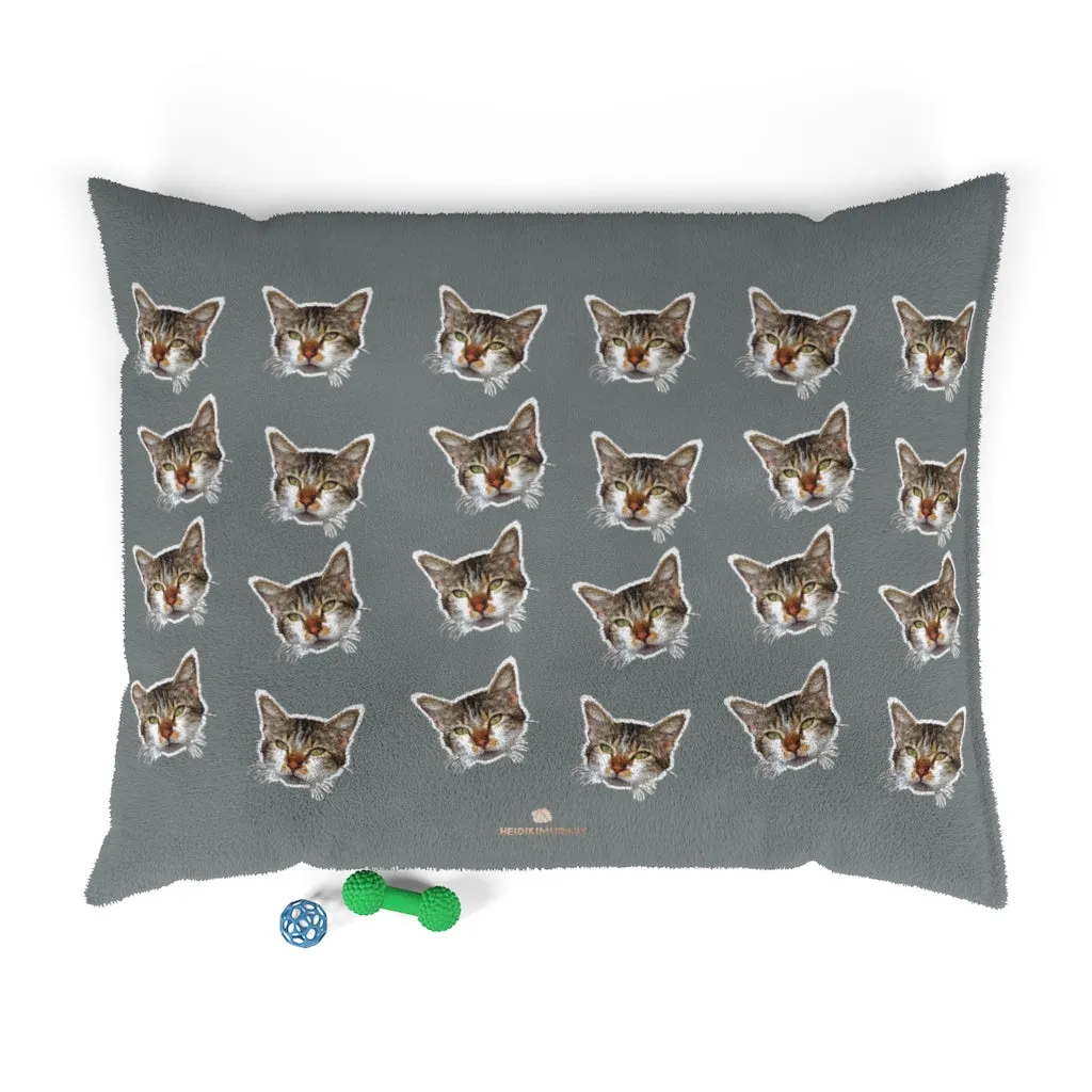 Dark Grey Cat Pet Bed, Solid Color Machine-Washable Pet Pillow With Zippers-Printed in USA