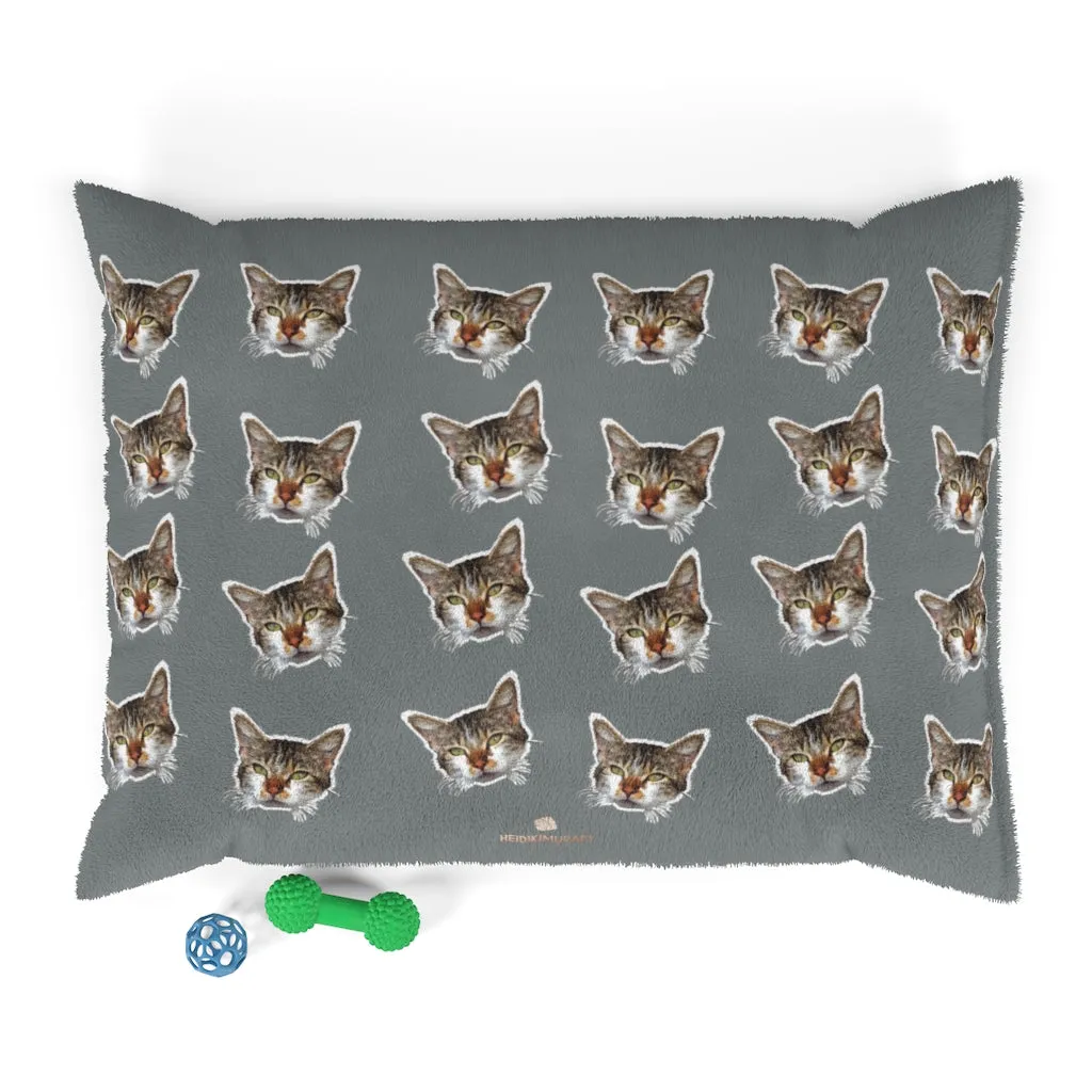 Dark Grey Cat Pet Bed, Solid Color Machine-Washable Pet Pillow With Zippers-Printed in USA