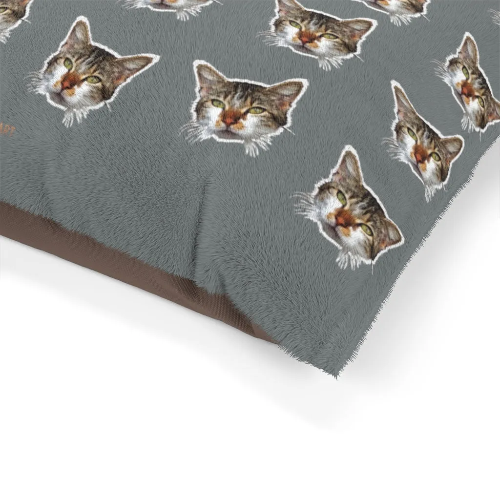 Dark Grey Cat Pet Bed, Solid Color Machine-Washable Pet Pillow With Zippers-Printed in USA