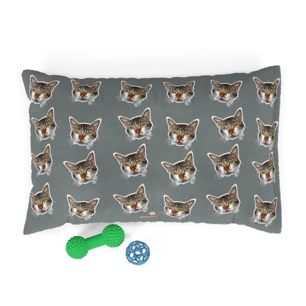 Dark Grey Cat Pet Bed, Solid Color Machine-Washable Pet Pillow With Zippers-Printed in USA