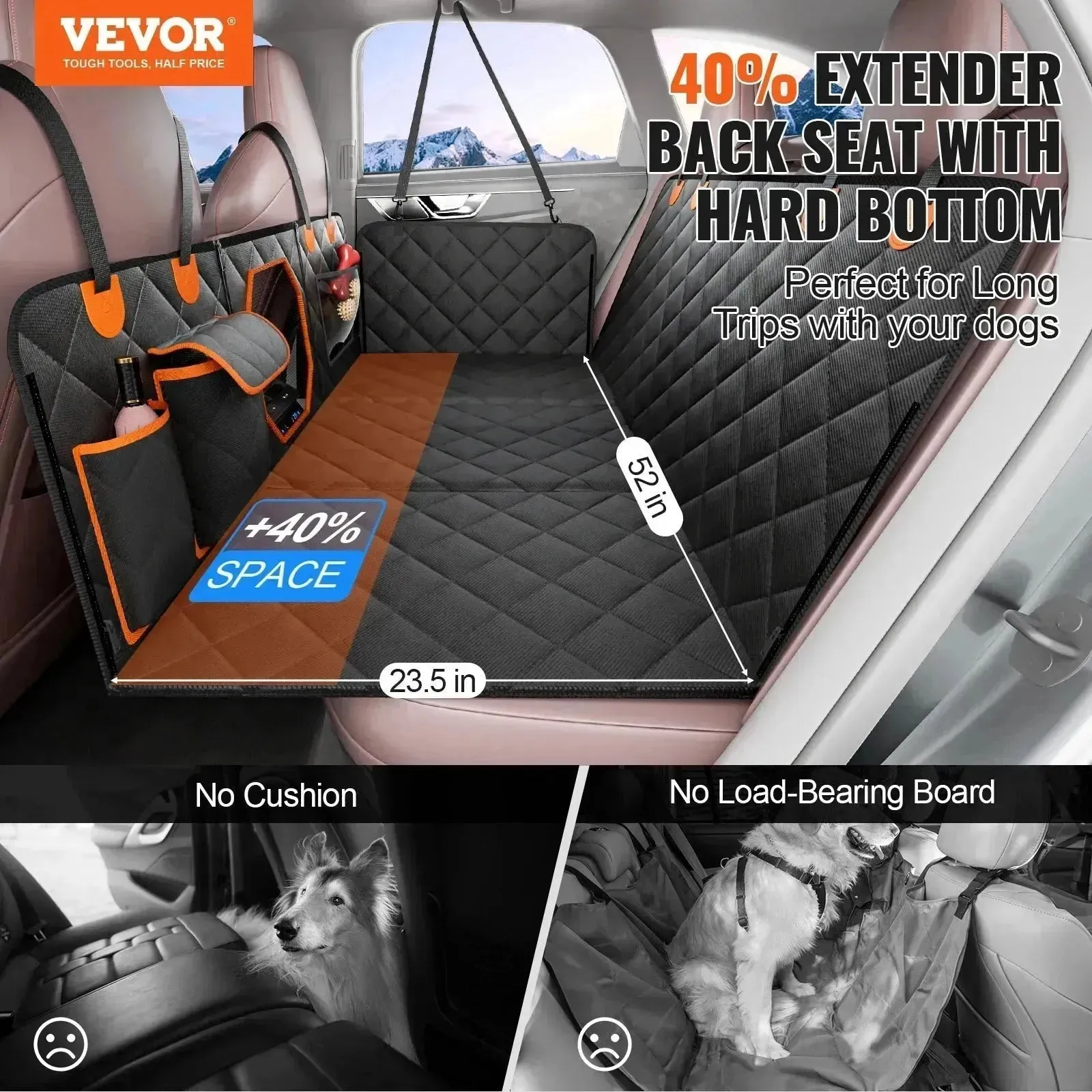 Heavy Duty Dog Car Seat Cover – Waterproof, 400lb Capacity, Mesh Window & Storage Pocket
