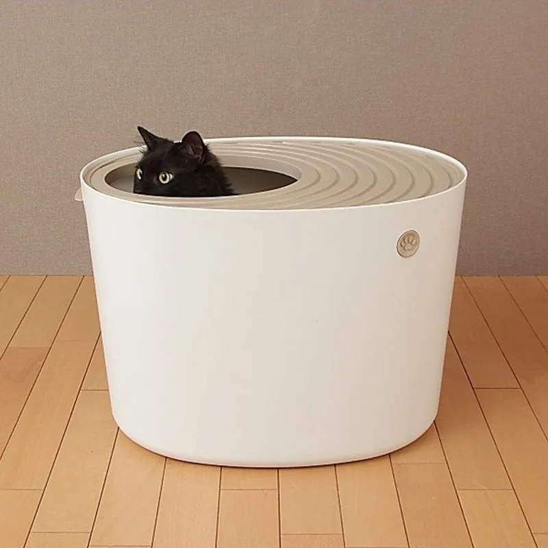 Iris Top Entry Cat Litter Box With Scoop (White)