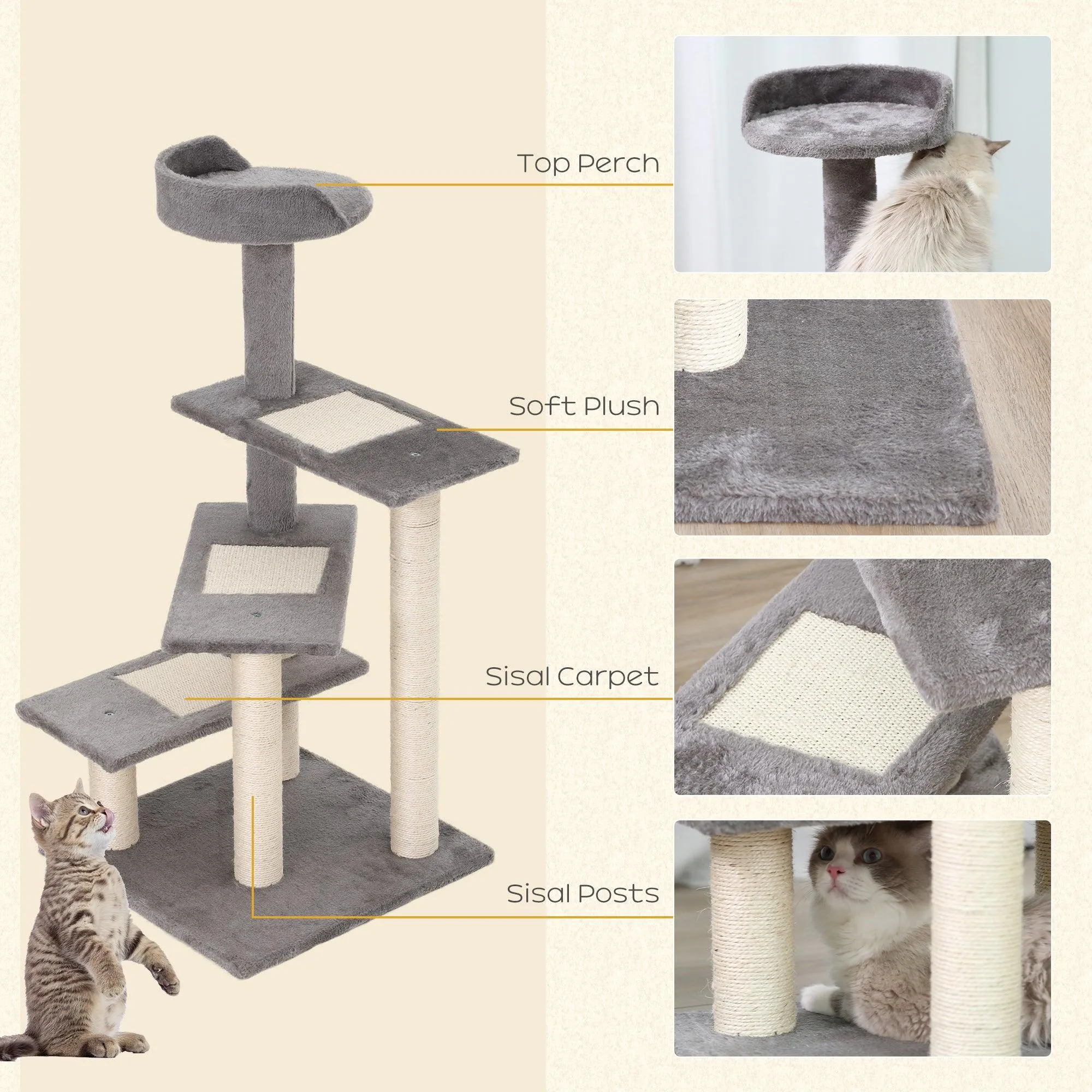 Multi-Level Cat Climbing Tower, 99.5cm - Grey