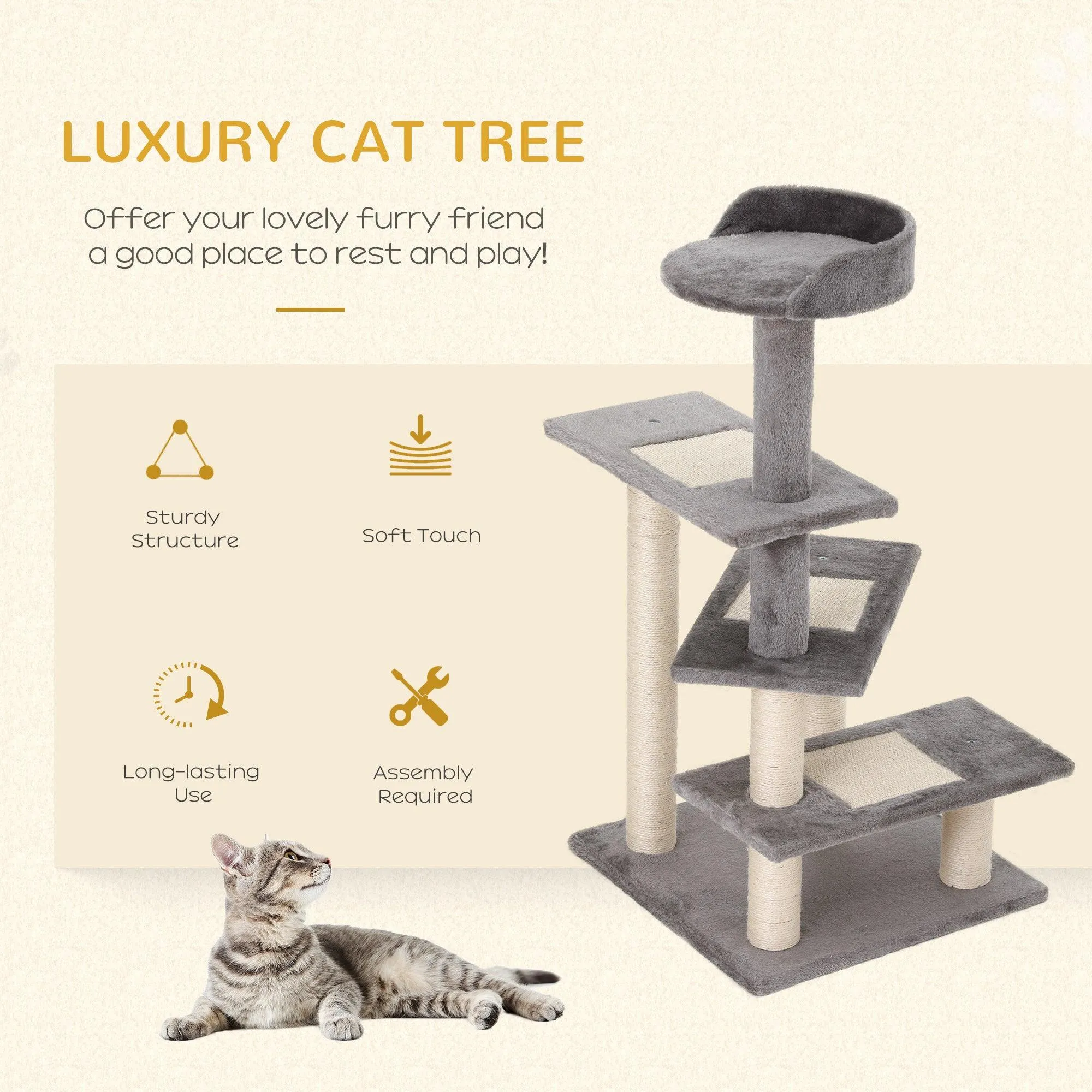 Multi-Level Cat Climbing Tower, 99.5cm - Grey