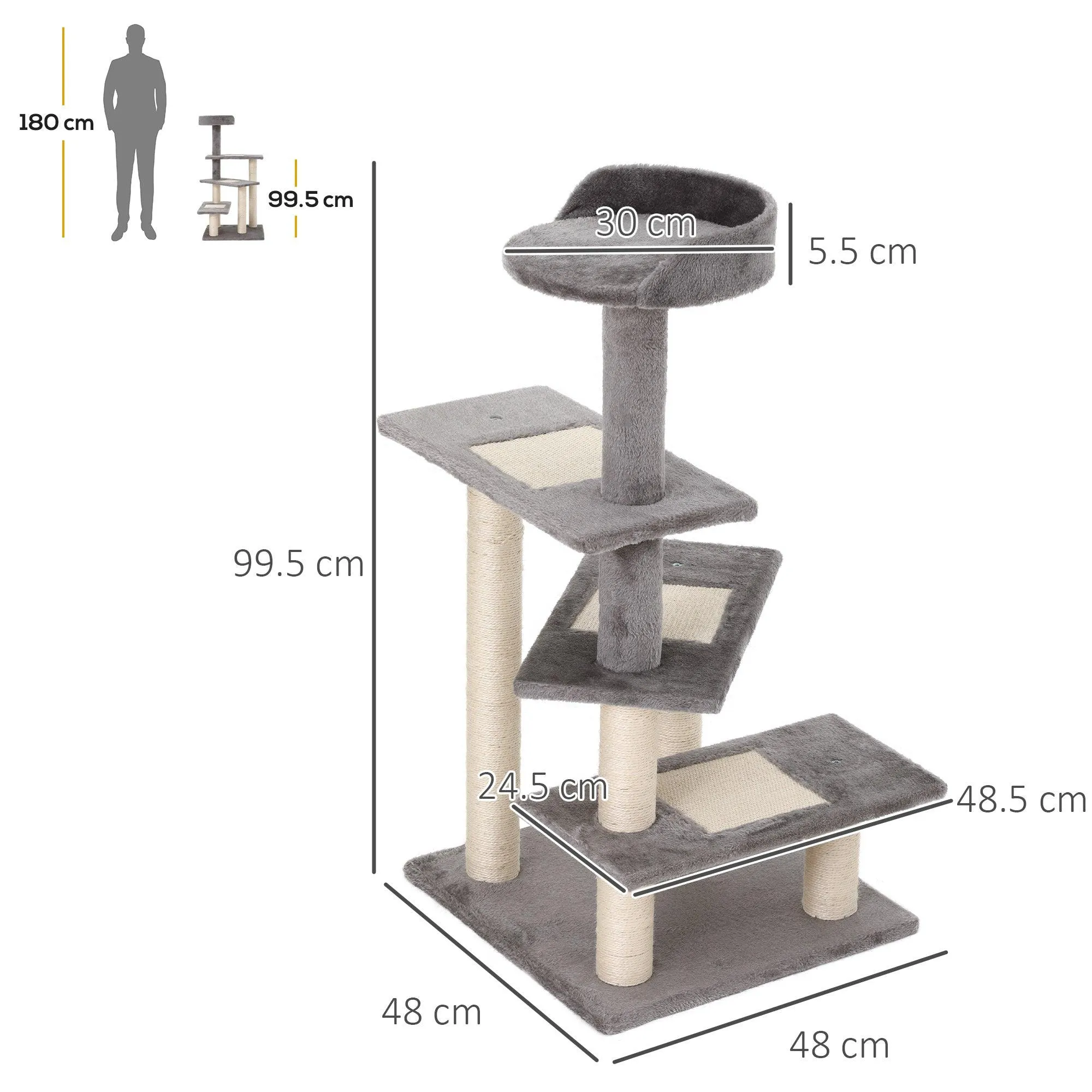 Multi-Level Cat Climbing Tower, 99.5cm - Grey