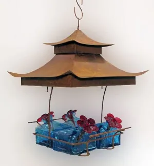Parasol Basketweave 4 Shelter Hummingbird Feeder Aqua