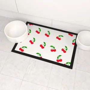 Pet Bowl Mats - White Cherries