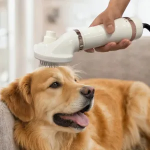 Pet Hair Dryer, Portable Dog Grooming Hair Dryer with Self Cleaning Slicker Brush