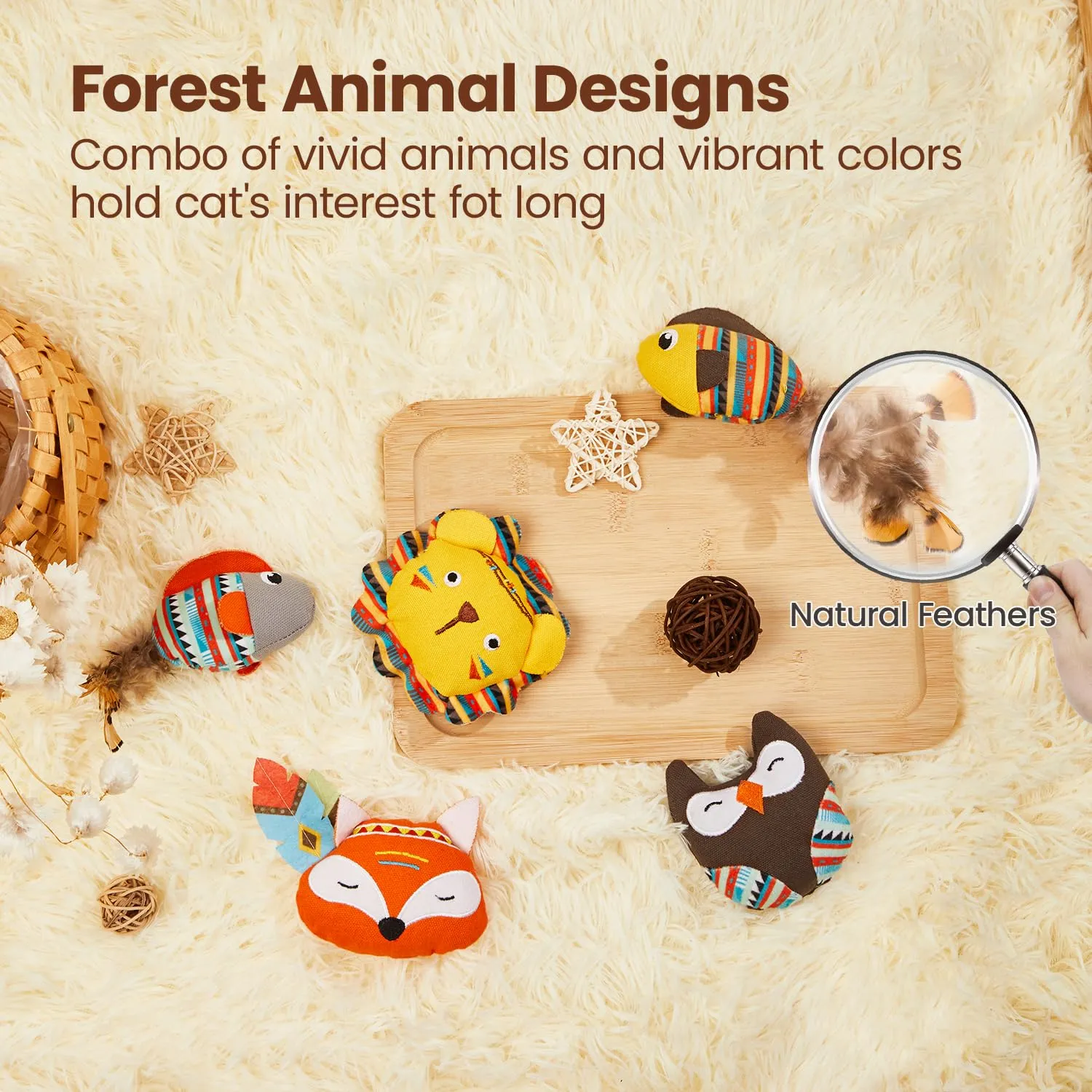 Potaroma Cat Toys Jungle Animals, 5 Pack Bite Resistant Catnip Toys