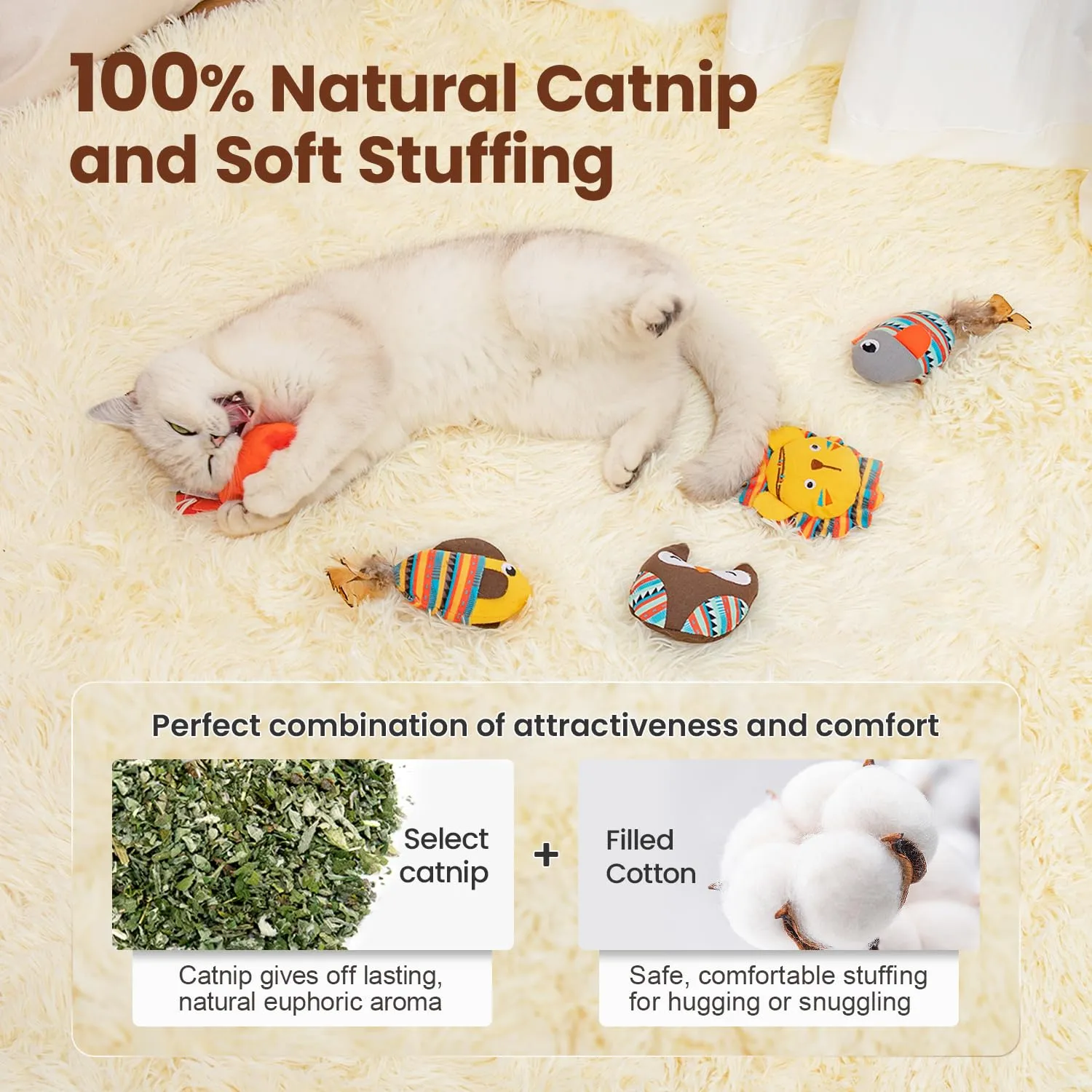 Potaroma Cat Toys Jungle Animals, 5 Pack Bite Resistant Catnip Toys
