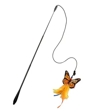 "Feather Teaser' Blue Fish Yellow Butterfly Flexible Rod, with crinkle paper and catnip inside, feather bell"