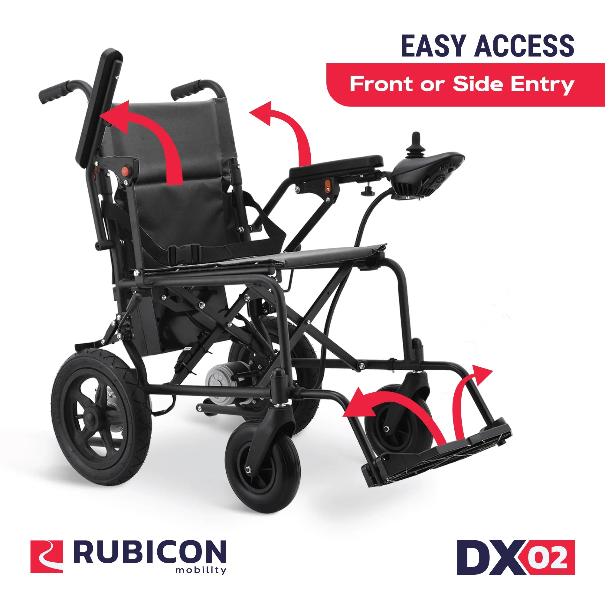 Rubicon DX02 - Affordable, Lightweight & Powerful Electric Wheelchair: Foldable, Portable & Airline-Approved for Travel | Economical Power Wheelchair