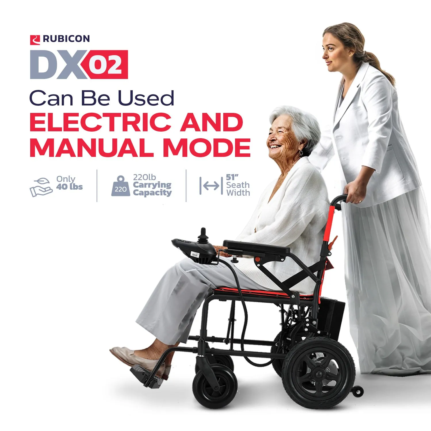 Rubicon DX02 - Affordable, Lightweight & Powerful Electric Wheelchair: Foldable, Portable & Airline-Approved for Travel | Economical Power Wheelchair