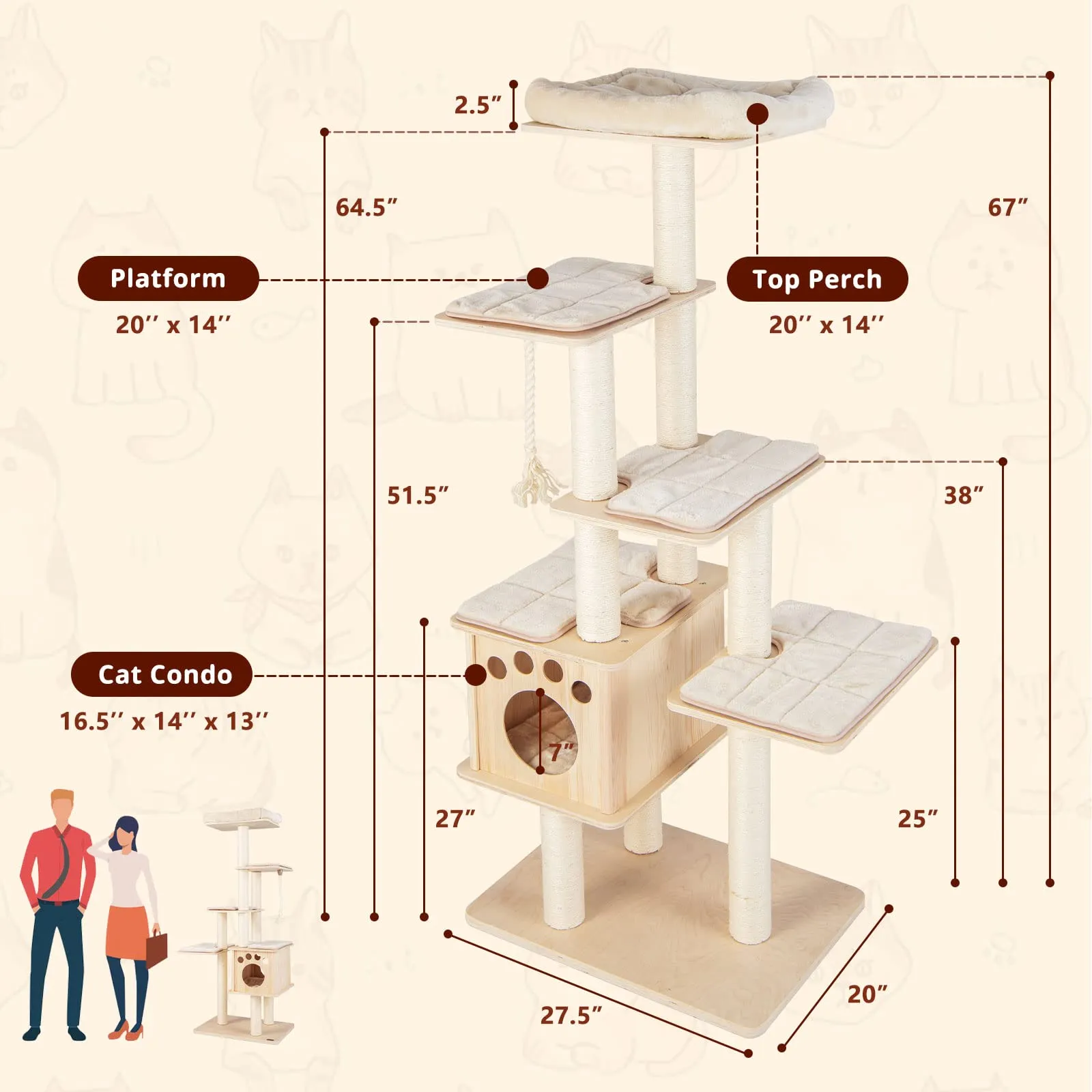 Tangkula Modern Wood Cat Tree, 67 Inch Multi-Level Tall Cat Tree Tower