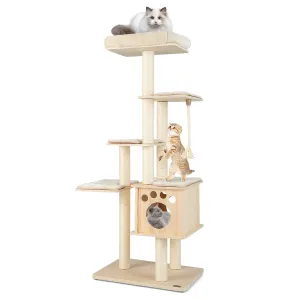Tangkula Modern Wood Cat Tree, 67 Inch Multi-Level Tall Cat Tree Tower