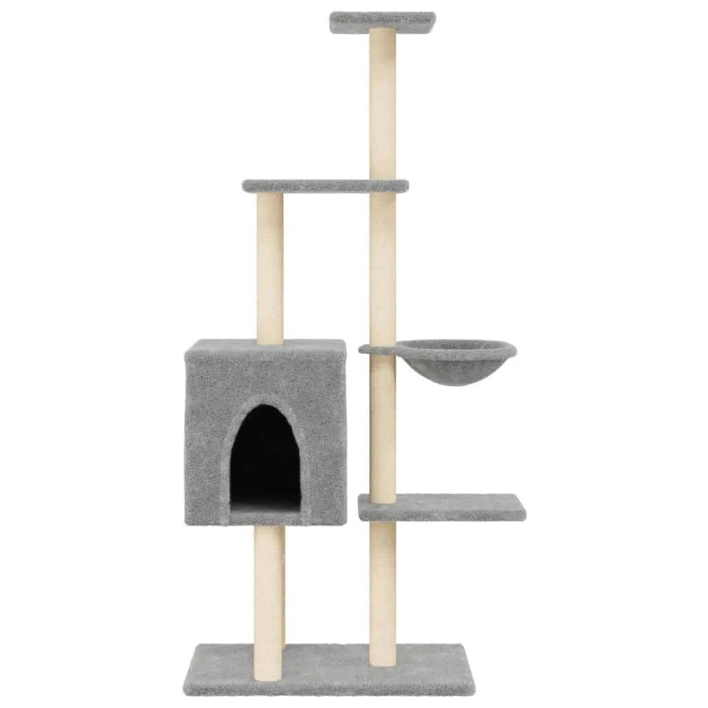 vidaXL Cat Tree with Sisal Scratching Posts Light Grey 145 cm