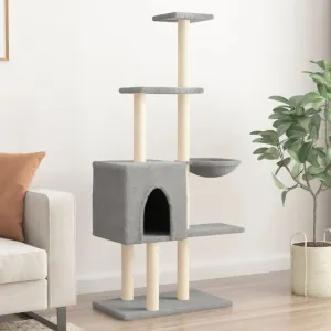 vidaXL Cat Tree with Sisal Scratching Posts Light Grey 145 cm