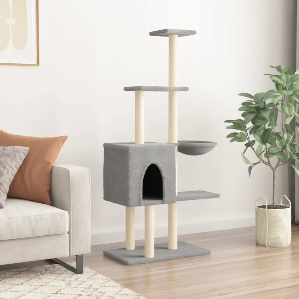 vidaXL Cat Tree with Sisal Scratching Posts Light Grey 145 cm