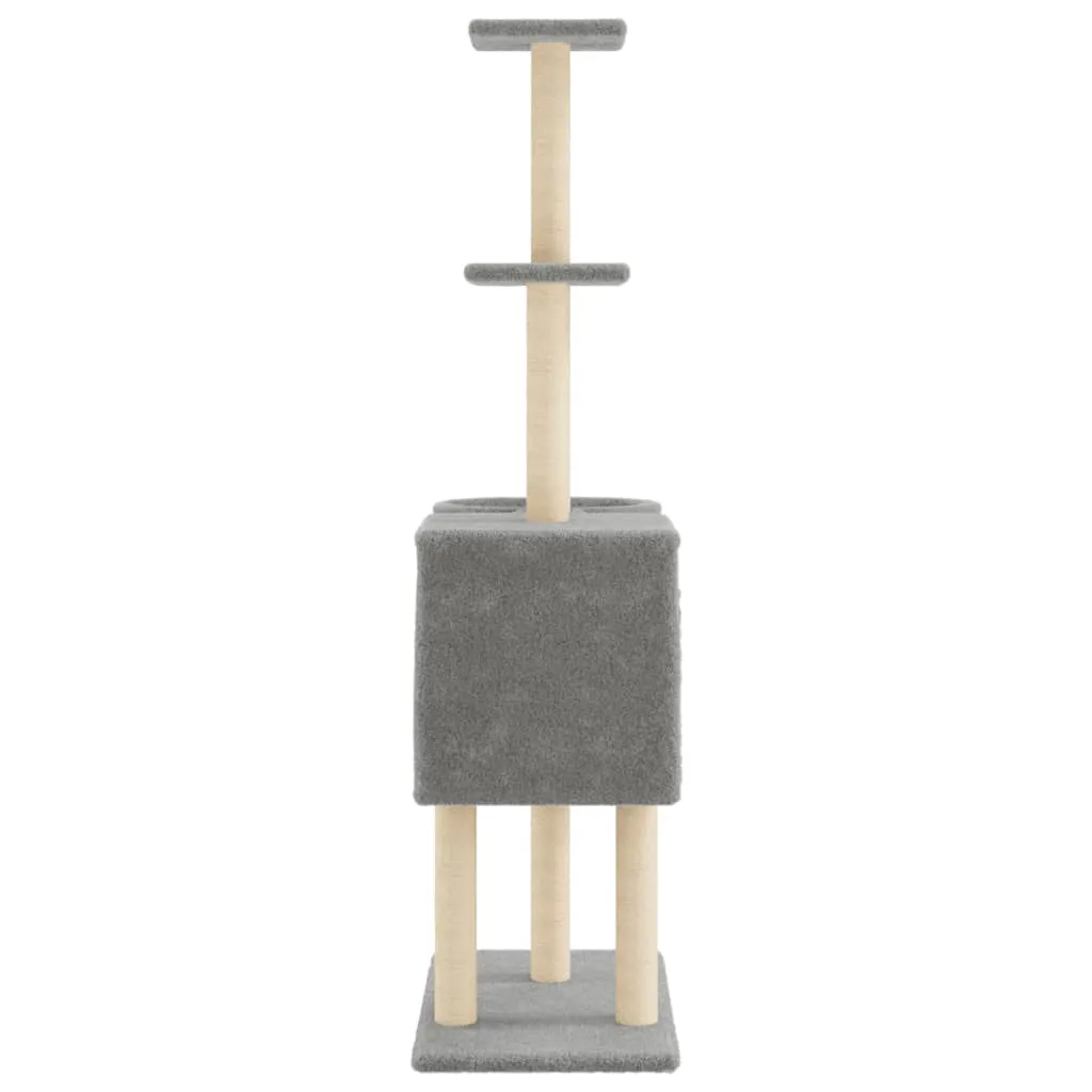 vidaXL Cat Tree with Sisal Scratching Posts Light Grey 145 cm