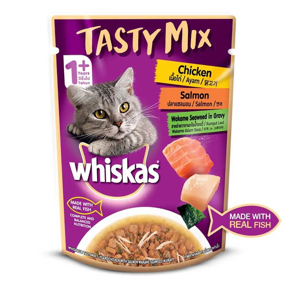 whiskas Adult (1  Year) Tasty Mix Wet Cat Food Made with Real Fish