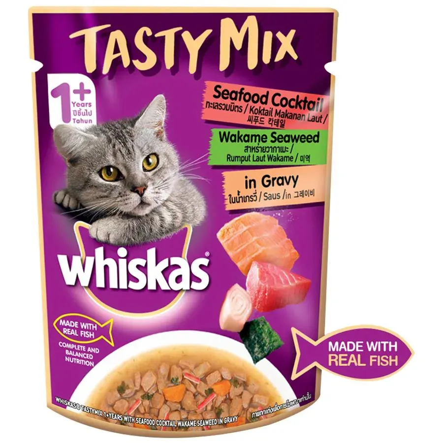 whiskas Adult (1  Year) Tasty Mix Wet Cat Food Made with Real Fish