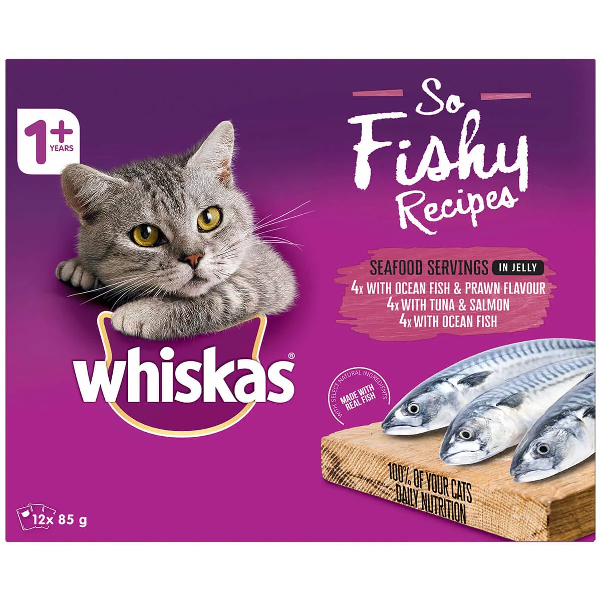 Whiskas Adult So Fishy Seafood in Jelly Wet Cat Food 12x85g