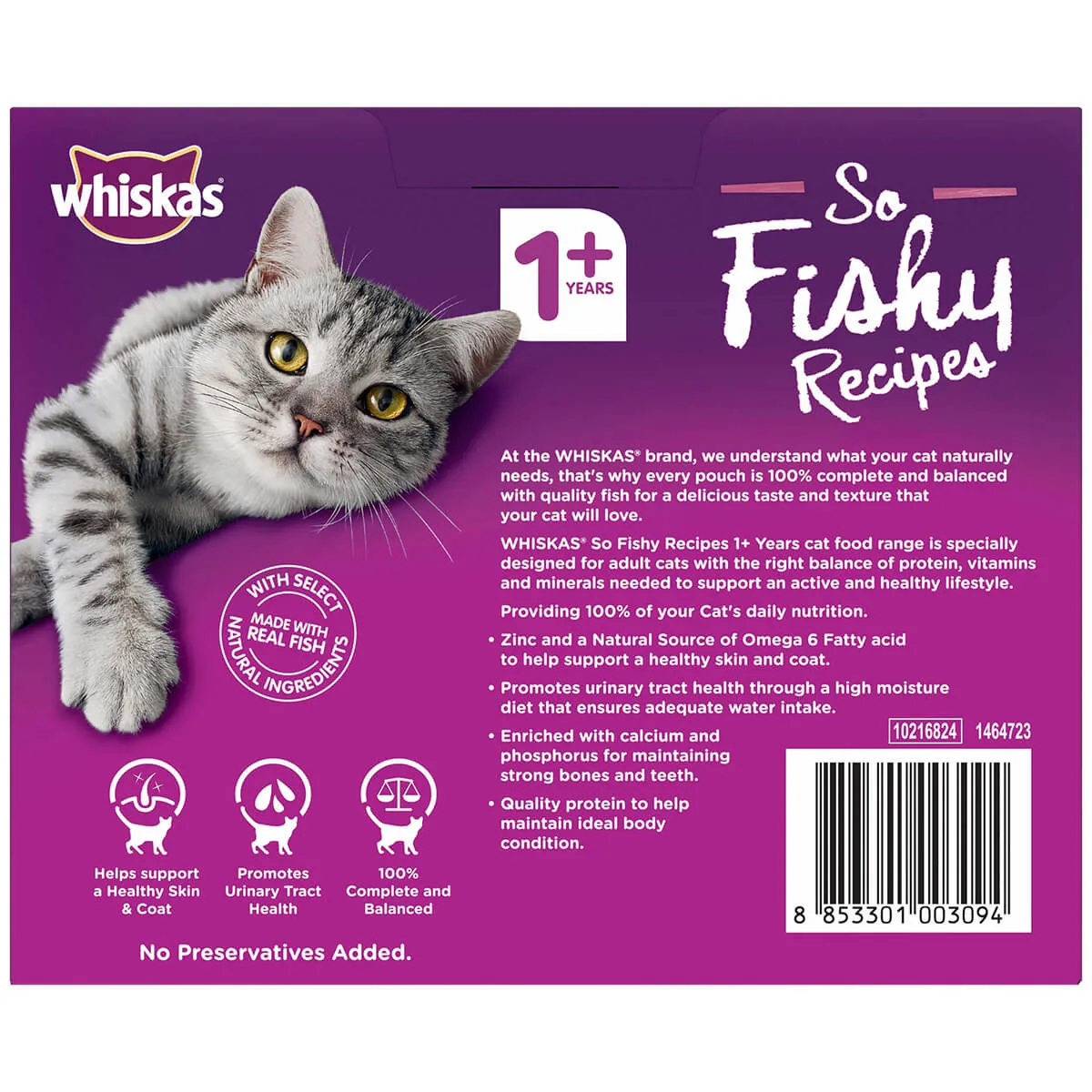 Whiskas Adult So Fishy Seafood in Jelly Wet Cat Food 12x85g