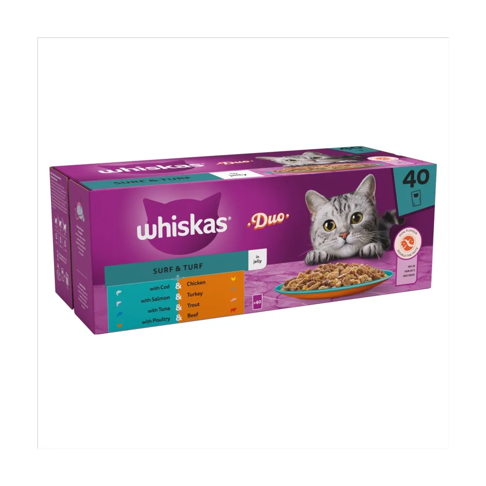 WHISKAS | Adult Wet Cat Food | Pouches Duo Surf & Turf In Jelly - 40 x 85g