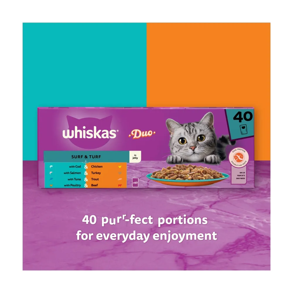 WHISKAS | Adult Wet Cat Food | Pouches Duo Surf & Turf In Jelly - 40 x 85g