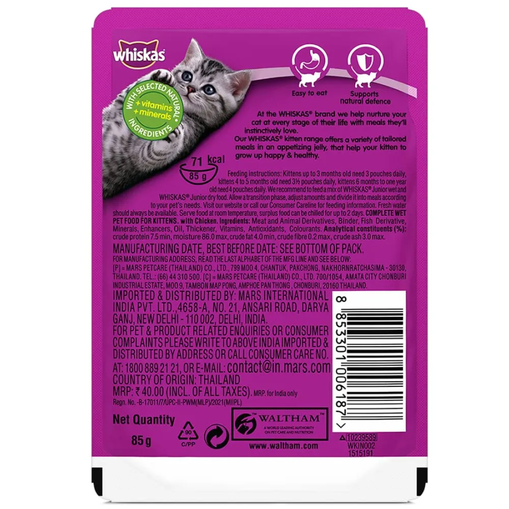 Whiskas Chicken in Gravy Meal Kitten Wet Food and Ocean Fish Kitten Dry Food Combo