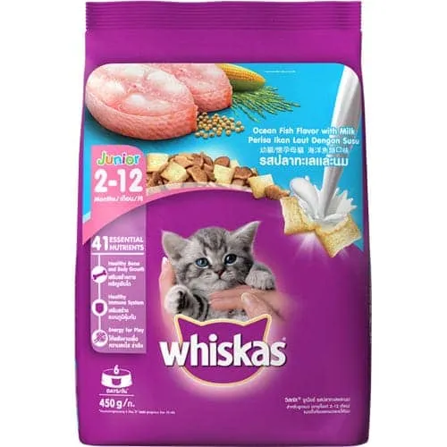 Whiskas Chicken in Gravy Meal Kitten Wet Food and Ocean Fish Kitten Dry Food Combo