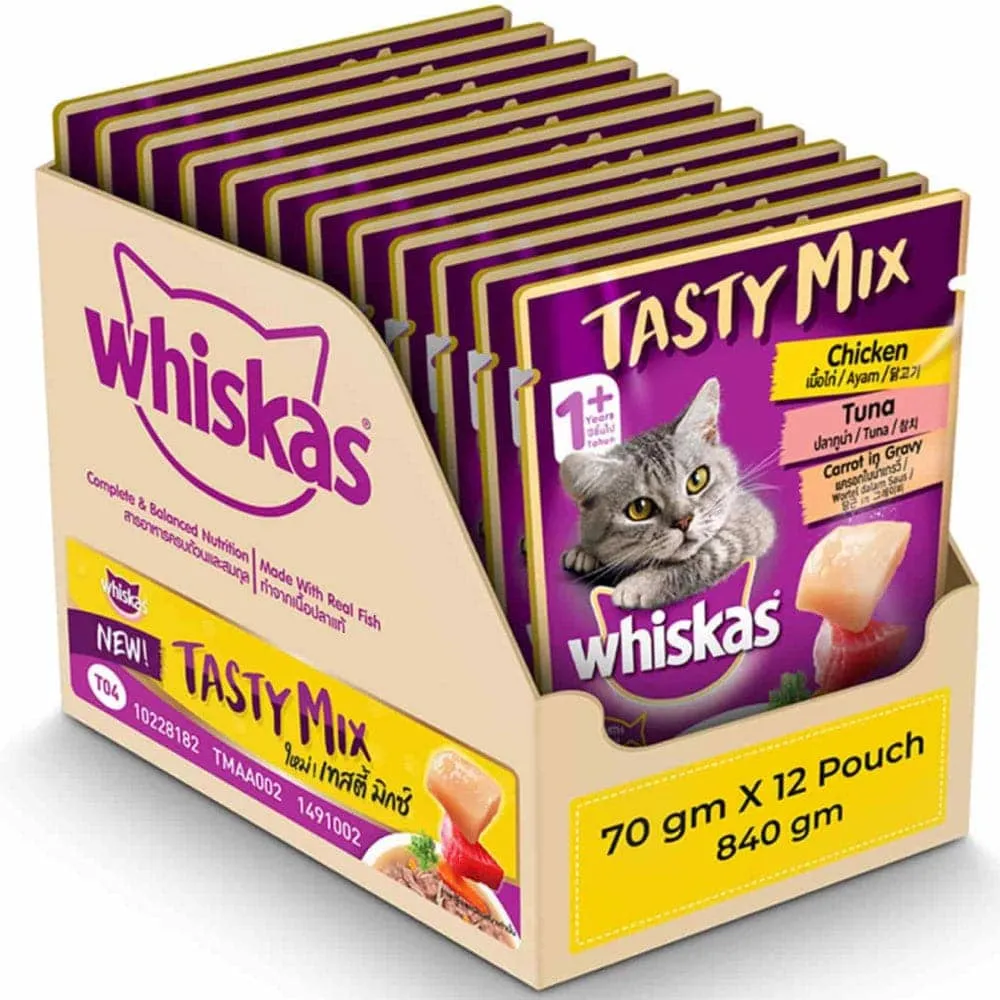 Whiskas Chicken With Tuna And Carrot in Gravy and Seafood Cocktail With Wakame Seaweed in Gravy Adult Cat Wet Food Combo