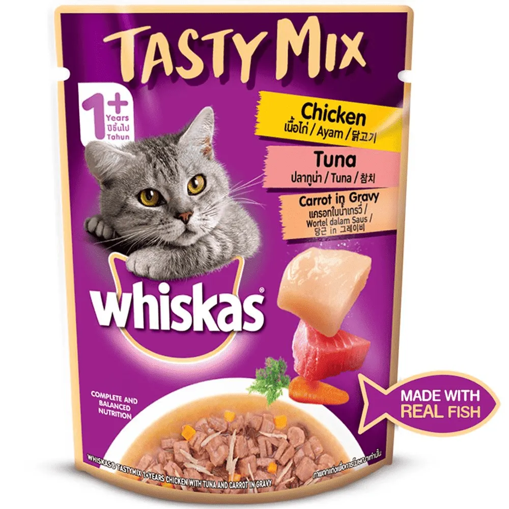 Whiskas Chicken With Tuna And Carrot in Gravy and Seafood Cocktail With Wakame Seaweed in Gravy Adult Cat Wet Food Combo