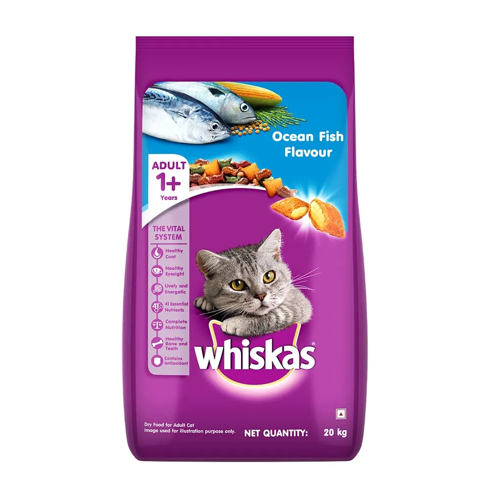 Whiskas, Dry Cat Food for Adult Cats (1  Years), Ocean Fish Flavour, 20 kg
