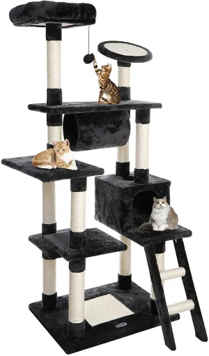 ZENY™ 61'' Cat Tree with Sisal Scratching Posts Perches Houses and Tunnel, Cat Tower Furniture Kitty Activity Center Kitten Play House